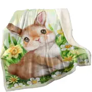 Cute Animal Art Bunny in the Flower Garden Throw Blanket
