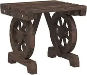 vidaXL Garden Footstool in Solid Wood Fir - Rustic Wagon Wheel Design, Versatile Outdoor Ottoman/Coffee Table, Brown - 40x36.5x38.5 cm