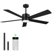 52" Black Ceiling Fans with Lights Remote Control,6 Speed,Dimmable Light,5 Bl...
