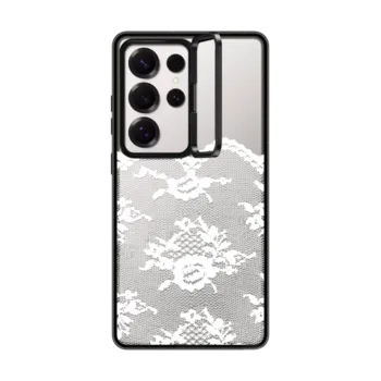 Galaxy S25 Ultra Impact Ring Stand Case White Romantic Lace Transparent