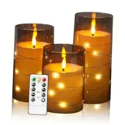 Flameless LED Candles with Timer 3 Pc Flickering Flameless Candles for Grey-3