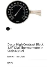 Decor High Contrast Black 8.5" Dial Thermometer in Satin Nickel