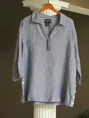 TAHARI Navy Blue White Heather 100% Linen 3/4 Sleeve Top Shirt Size 1X NWT
