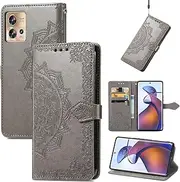 Card Slot Wallet Clip Compatible with Motorola Moto Edge 30 Edge30 Fusion Edge30Fusion Shockproof Stand Holder Flip Cover Leather Case Business Phone Shell (Gray,Moto Edge 30 Fusion)