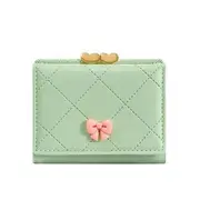 Bow Accent Quilted Faux Leather Short Wallet Green - One Size