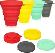 YUDAWN Silicone Foldable Cup, 4 PCS BPA Free Collapsible Travel Mugs Folding Silicone Cups Reusable Portable Cup with Lid for Picnic Camping Outdoor Hiking Travel