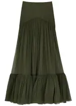 Yves Saint Laurent Silk-mesh Maxi Skirt - Khaki - 10 10