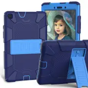 Silicone+PC Case 3-Layer Anti-fall Protective Cover Tablet Stand For Samsung Galaxy Tab A 8 inch T290(2019)-10navy blue