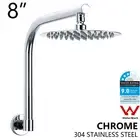 WELS Chrome Round 8" Rainfall Shower Head Swivel Gooseneck Wall Mounted Arm Set