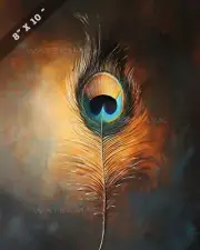 8x10 Matte Print Realistic Peacock Feather Oil Painting in Sunlit Colors