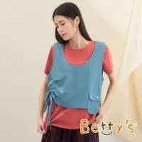 在飛比找momo購物網優惠-【betty’s 貝蒂思】假兩件牛仔背心上衣(桃紅)