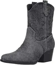 [Bandkos] Women's Western Cowboy Ankle Boot With Embroidered Comfy Fashion Vintage Boot-Wide Calf Horse Riding Pointed Toe Cowgirl Short Booties