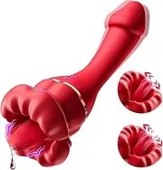 ozfuns Vibrator Sex Toys for Women 2IN1 Clitoral Tongue Licking dildo Vibrator Rose G Spot Pleasure Tool Sex Toy Adult Toys with 9 Vibrating Modes for Clitoris Nipples Dildo, Rose Sexual Stimulator Couples Sex Toys