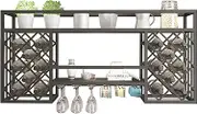 Wall Mounted Wine Rack Shelf with Hanging Wine Glass Rack Mini Bar Liquor Cabinet for Home Bar Dining Room