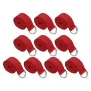 10Pcs 6 Feet Cotton Yoga Strap Belt Stretch Bands with D-Ring Buckle, Red