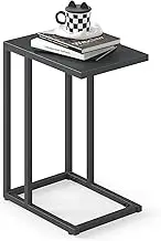 Costway C-Shaped Side Table, Modern Industrial Metal End Table with Adjustable Foot Pads, Indoor Outdoor Sofa Couch Table for Living Room Bedroom Patio Balcony, Dark Gray
