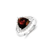 Sterling Silver Rhodium Trillion Garnet u0026 Diamond Ring