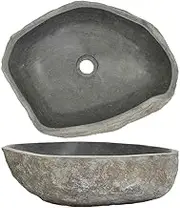 vidaXL Basin Home Decor Bathroom Washroom Powder Room Sink Wash Bowl Vanity Vessel for Above-Counter Installation River Stone Oval