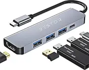 BESTOR® USB C Hub Multiport Adapter- 5 in 1 Portable Aluminum Type C Hub with 4K HDMI Output, USB 2.0/3.0 Ports, 55W PD Compatible for MacBook Pro, MacBook Air M1, Type-C Devices