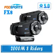 2x FX8 Motorcycle Intercom Bluetooth Helmet Interphone FM HiFi Headset 8 Rider