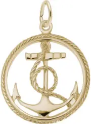 Gold-Plated Sterling Silver Ship Anchor in Rope Circle Charm by Rembrandt