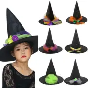 Kid Witch Hat Halloween Easter Party Witch Hat Masquerade Wizard Yarn/Flower Hat