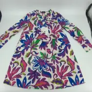 OUI Exotic Floral Print Linen Blend Shirt Dress Midi Length Womens Size 36 / S