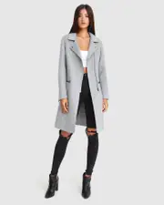 [Belle & Bloom] Last Chance Wool Blend Moto Coat - Grey Marle