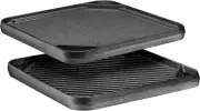 2-In1 Pre-Seasoned Cast Iron Skillet Square Roasting Pan with Reversible Griddle