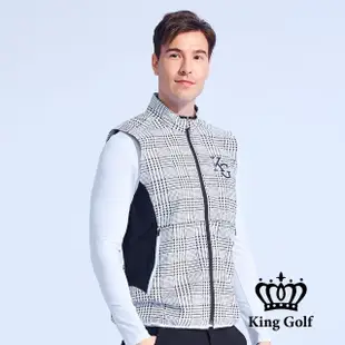 【KING GOLF】門市新品-男款薄款千鳥紋格紋印立領拉鍊高爾夫球外套背心(灰色)