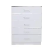5 Drawer Chest of Drawers Spacious and Modern Tallboy Storage with Metal Handles White