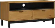 'vidaXL Brown TV Cabinet in Solid Pine Wood - Freestanding, Rustic TV Stand with Spacious Storage Drawers, and Cable Holes, FLAM Range, Assembly Required, Suitable for Living Room