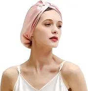 22 Momme 100% Mulberry Silk Sleep Cap for Women Hair Care,Natural Silk Night Bonnet with Elastic Stay On Head (1Pc, Light Plum).