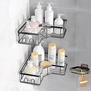 Adhesive Shower Caddy, 2 Pack Bathroom Shelves+1 Soap Dish, Storage, Adhesive Shelf, Organiser, No Drilling Shelves Storage Accessory (Black)