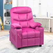 Babyjoy Velvet Kids Sofas Adjustable Toddler Upholstered Recliner Armchair w/Cup Holders & Side Pockets Pink