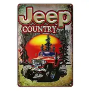 3x Jeep Country Red Auto Motor Tin Metal Sign Rustic Look Vintage