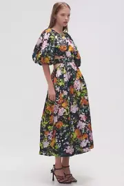 Aje Dress Mimosa Floral Midi Size AU 6 US 2 Tie Back Puff Sleeve NEW TAGS