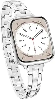 [Vamyzji] Compatible with Apple Watch Band 40mm 41mm 42mm 38mm, Adjustable Metal Resin Strap for iWatch SE Series 10 9 8 7 6 5 4 3 2 1, Fashion Link Bracelet Apple Watch Bands for Women (Silver)