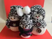 3 Handmade Knitted Snowmen Snowman Family
