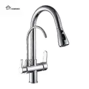 3 Way Modern Matt Black Chrome Drinking Brass Mixer Tap Filter Black Pull Out Kitchen Sink Faucets