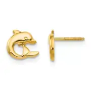 Real 14kt Yellow Gold Madi K Dolphin Post Screwback Earrings