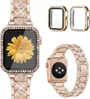 Compatible for Apple Watch Band with Screen Protector Case, Jewelry Replacement