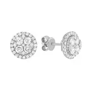 Gili Jewels Round Shaped Diamond Cluster Circle Stud Earrings 14k White Gold