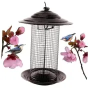 Outdoor Metal Mesh Bird Feeder, Cylindrical Metal Mesh Feeder with Metal Dome