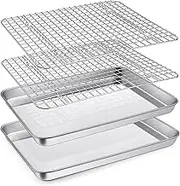P&P CHEF Toaster Oven Pan with Rack Set, Stainless Steel Baking Pan Tray and Grid Cooling Rack for Cooking/Roasting, Dishwasher Safe & Easy to Clean, Non-toxic & Sturdy, (12.5 Inch, 4Pcs)