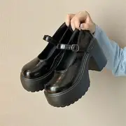 Platform Chunky Heel Mary Jane Shoes Black - 38