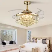 CROSSIO Modern Crystal Ceiling Fans with Lights and Remote Retractable Invisi...