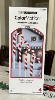 Gemmy LED Lightshow Color Motion 4 Ct Candy Cane Pathway Lights/Markers w/stakes
