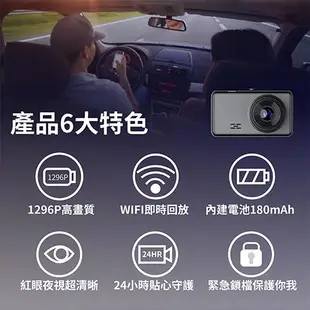 【Jinpei 錦沛】FULL HD 1296P 汽車行車記錄器、WIFI即時傳輸、星光夜視、前後雙錄、附贈32GB記憶卡 型號:JD-03B 黑