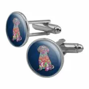 Mosaic Lab Labrador Puppy Dog Round Cufflink Set Silver Color